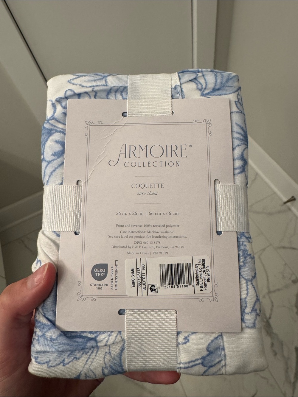 Armoire Collection Coquette Blue Floral Euro Sham - Picture 2 of 2